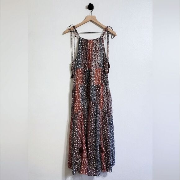Anthropologie Shirred A-Line Tiered Dress In Wine Size Small NWT - Picture 10 of 11